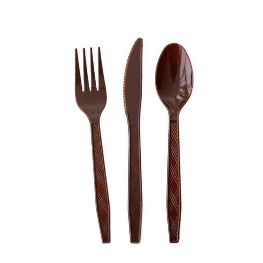 Reusable Plastic Cutlery 50Pcs  BROWN