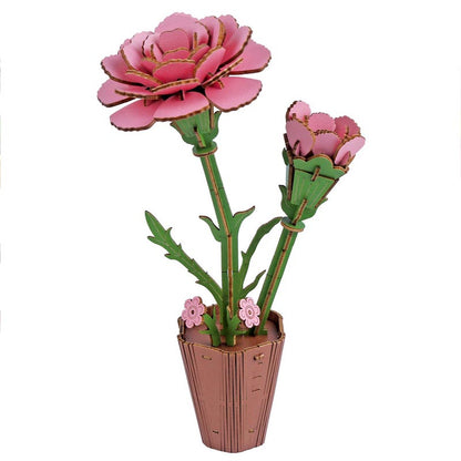 Carnation 3D Flower Wooden Puzzles DIY Laser-Precise Wooden Flowers Model Kit