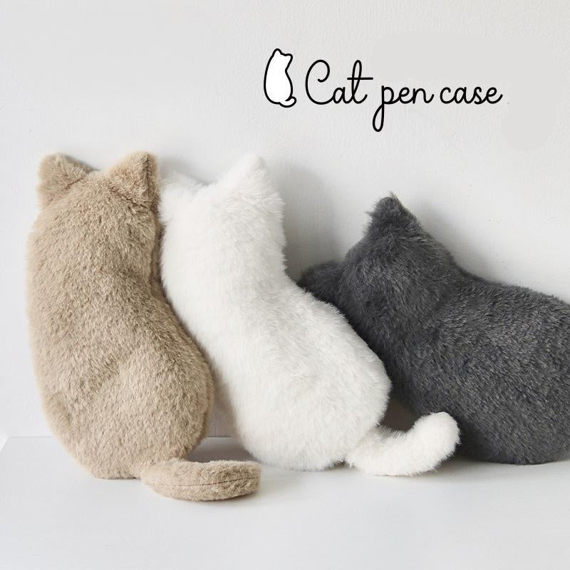 Stuffed Cat Pen Case Black/White/Grey/Brown