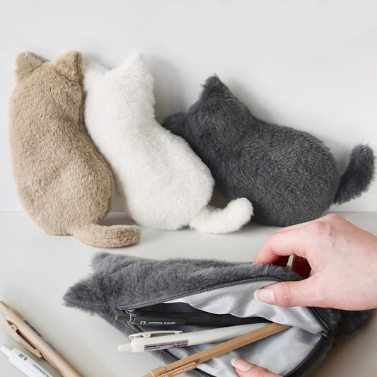 Stuffed Cat Pen Case Black/White/Grey/Brown