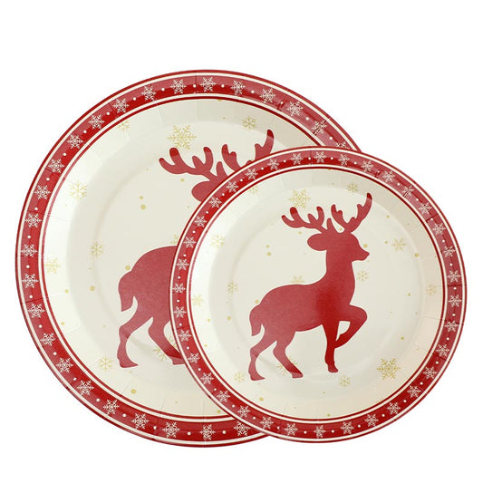 7 inch and 9 inch Christmas party disposable paper plate and dessert plate with reindeer pattern 