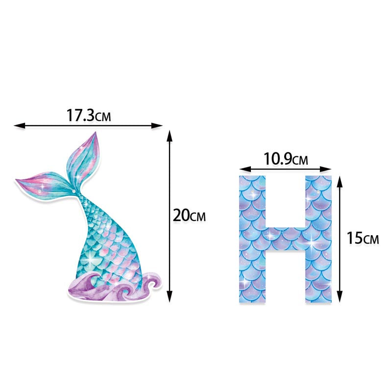 Girls Mermaid Theme Happy Birthday Decor︱Letter Happy Birthday Bunting Banner, Hanging Swirl, Cake Toppers with Background Backdrop Decorations