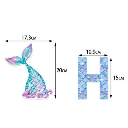 Girls Mermaid Theme Happy Birthday Decor︱Letter Happy Birthday Bunting Banner, Hanging Swirl, Cake Toppers with Background Backdrop Decorations