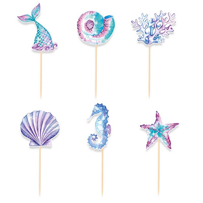 Girls Mermaid Theme Happy Birthday Decor︱Letter Happy Birthday Bunting Banner, Hanging Swirl, Cake Toppers with Background Backdrop Decorations