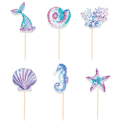 Girls Mermaid Theme Happy Birthday Decor︱Letter Happy Birthday Bunting Banner, Hanging Swirl, Cake Toppers with Background Backdrop Decorations