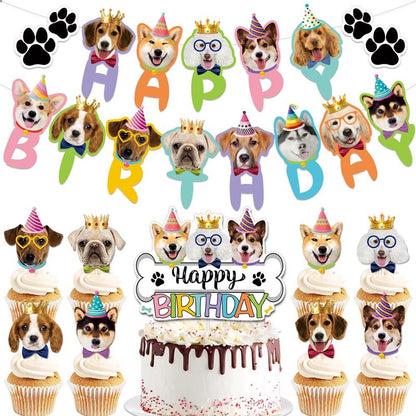 Dog Lovers Theme Happy Birthday Decor︱Letter Happy Birthday Bunting Banner, Cake Toppers