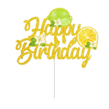 Yellow Lemon and Lime Theme Happy Birthday Decor︱Bunting Banner, Cake Toppers
