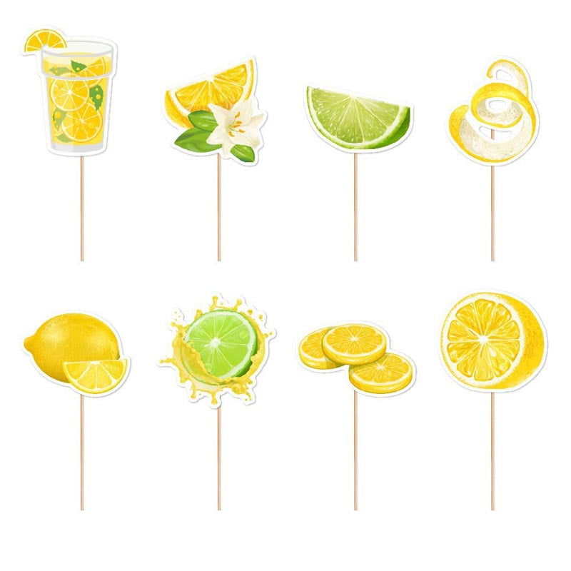 Yellow Lemon and Lime Theme Happy Birthday Decor︱Bunting Banner, Cake Toppers