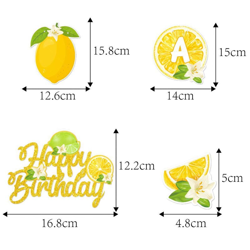 Yellow Lemon and Lime Theme Happy Birthday Decor︱Bunting Banner, Cake Toppers