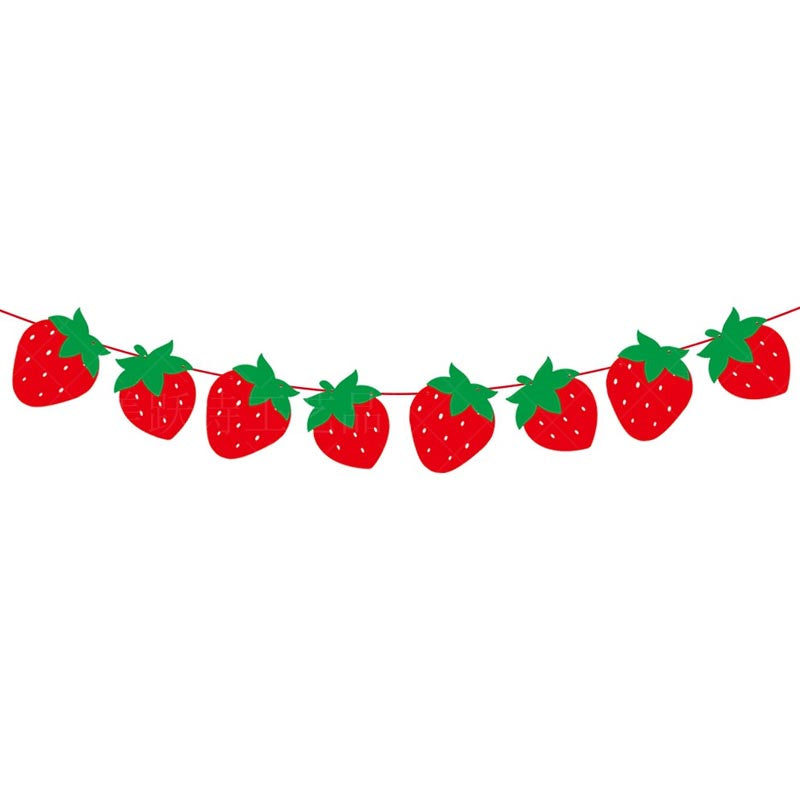 Strawberry Theme Happy Birthday Decor︱Bunting Banner, Strawberry Hanging Swirl, Cake Toppers