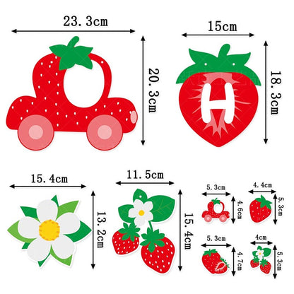 Strawberry Theme Happy Birthday Decor︱Bunting Banner, Strawberry Hanging Swirl, Cake Toppers