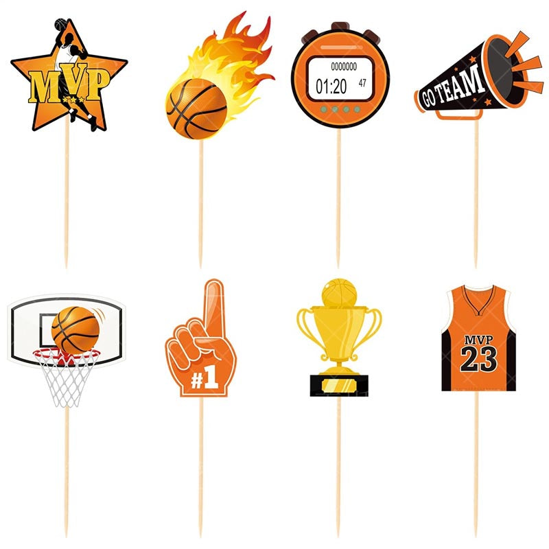 Black and Orange Basketball Theme Happy Birthday Decor︱Bunting Banner, Hanging Swirl, Cake Toppers, Garland