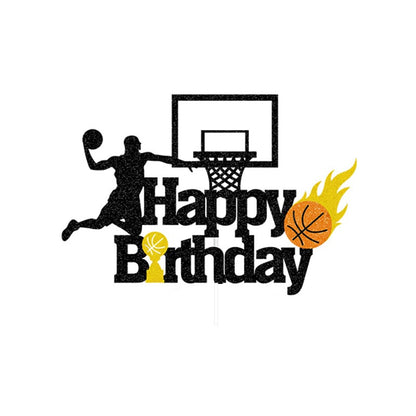 Black and Orange Basketball Theme Happy Birthday Decor︱Bunting Banner, Hanging Swirl, Cake Toppers, Garland