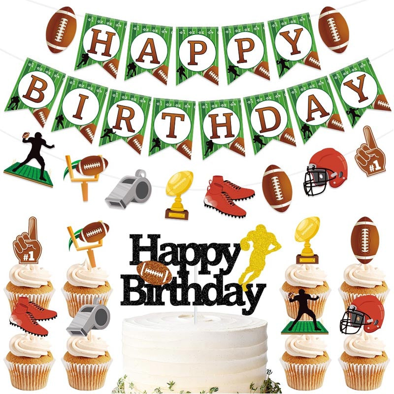American Football Theme Happy Birthday Decor︱Bunting Banner, Hanging Swirl, Cake Toppers, Garland