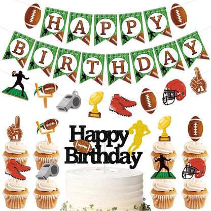 American Football Theme Happy Birthday Decor︱Bunting Banner, Hanging Swirl, Cake Toppers, Garland