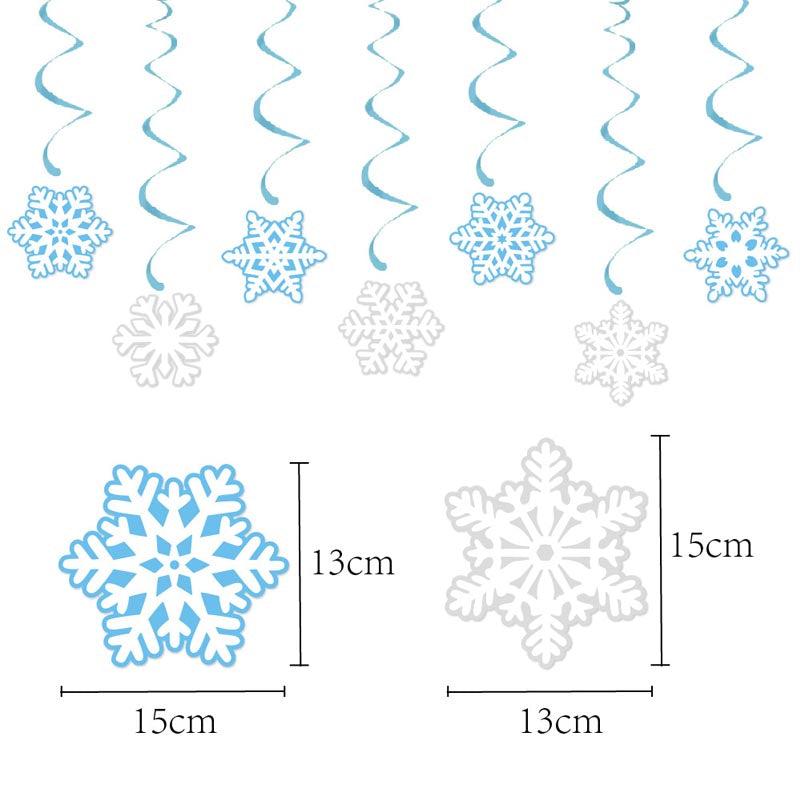 Blue and White Snowflake Theme Happy Birthday Decor︱Bunting Banner, Hanging Swirl, Cake Toppers