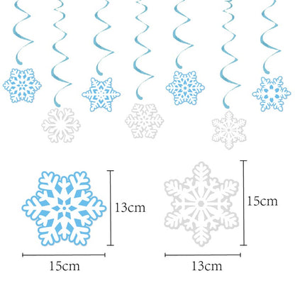 Blue and White Snowflake Theme Happy Birthday Decor︱Bunting Banner, Hanging Swirl, Cake Toppers