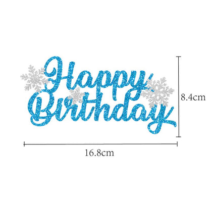 Blue and White Snowflake Theme Happy Birthday Decor︱Bunting Banner, Hanging Swirl, Cake Toppers