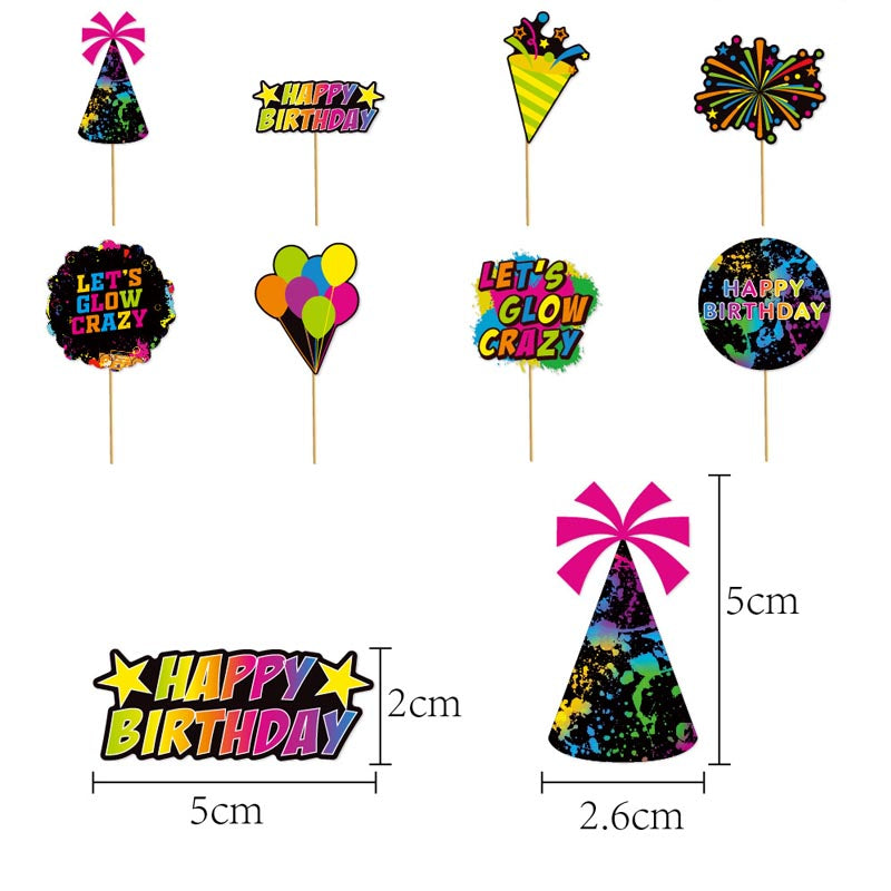 Colorful Fluorescent Theme Happy Birthday Decor︱Bunting Banner, Hanging Swirl, Cake Toppers