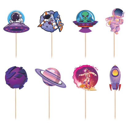 Purple Planet Theme Happy Birthday Decor︱Bunting Banner, Hanging Swirl, Cake Toppers, Planet Garland