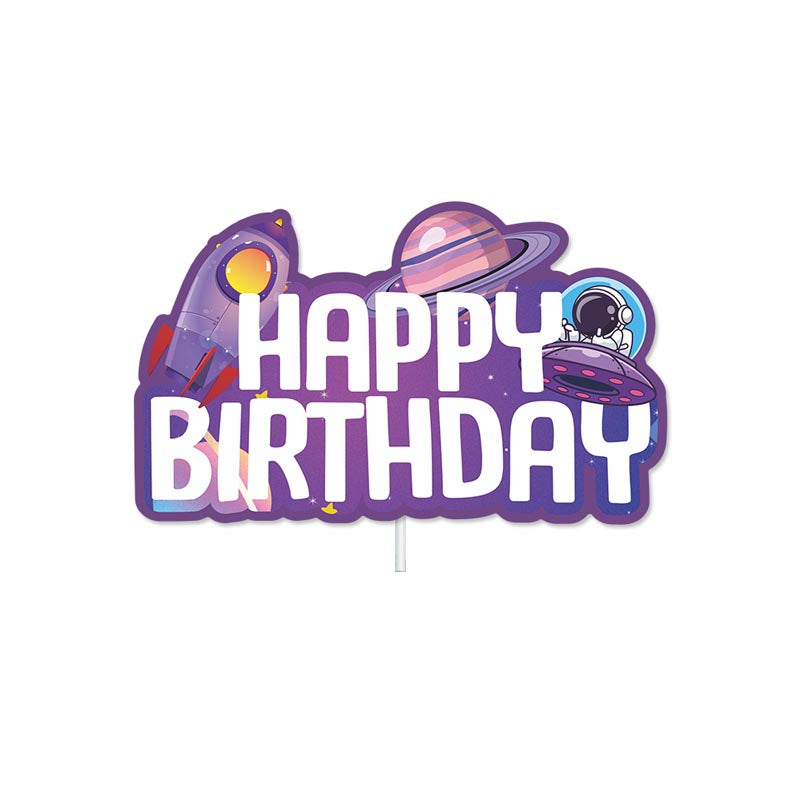 Purple Planet Theme Happy Birthday Decor︱Bunting Banner, Hanging Swirl, Cake Toppers, Planet Garland