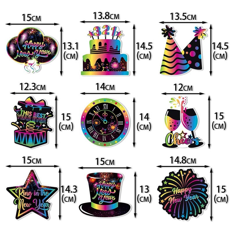 Fluorescent Theme Happy New Year Decor - Bunting/Cake Toppers
