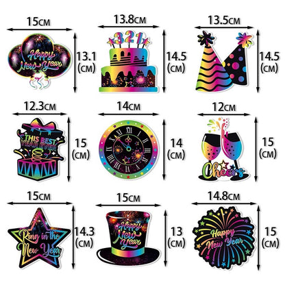 Fluorescent Theme Happy New Year Decor - Bunting/Cake Toppers