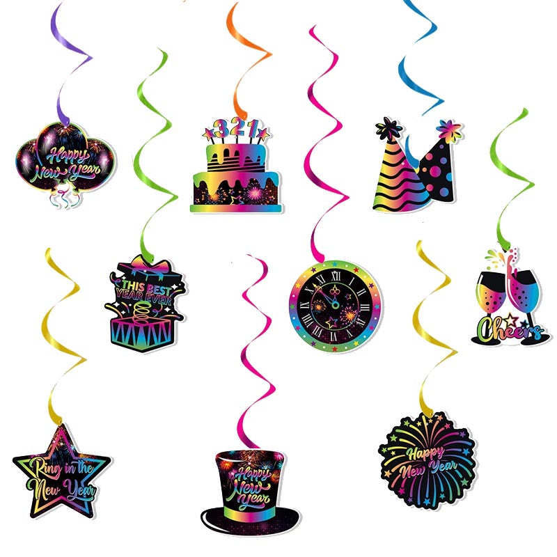Fluorescent Theme Happy New Year Decor - Bunting/Cake Toppers
