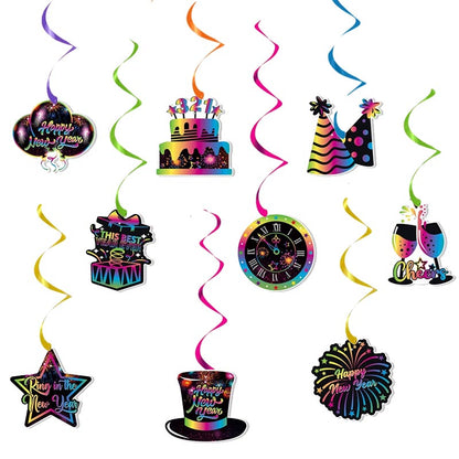 Fluorescent Theme Happy New Year Decor - Bunting/Cake Toppers