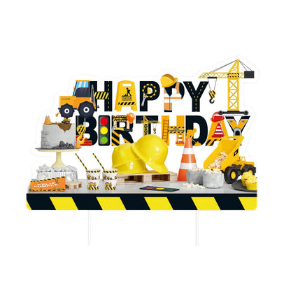 Kid's Construction Vehicle Happy Birthday Decor︱Letter Happy Birthday Bunting Banner, Hanging Swirl, Cake Toppers