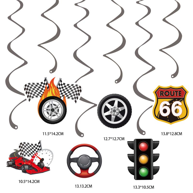 Black and White F1 Car Racing Happy Birthday Decor︱Bunting Banner, Hanging Swirl, Cake Toppers, Pennant Banner Flag for Kid's or Car Racing Lovers