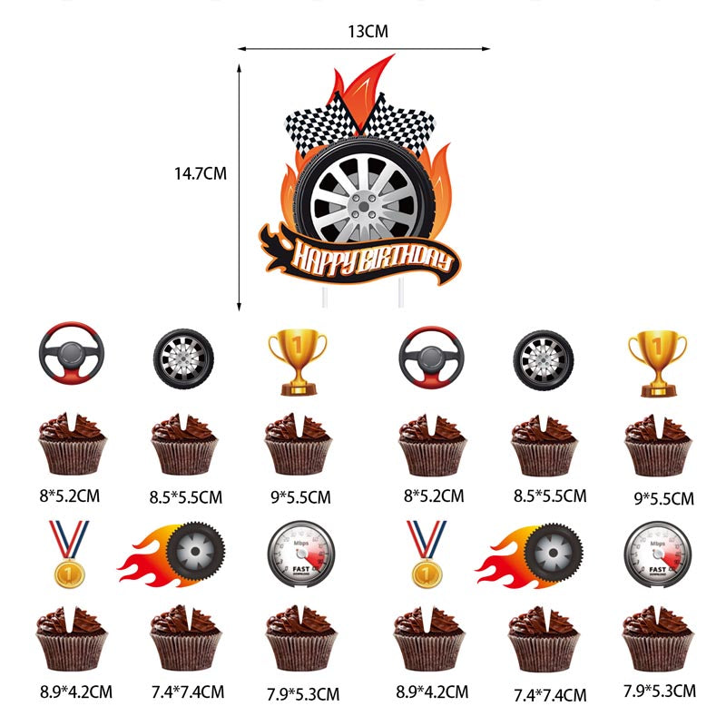 Black and White F1 Car Racing Happy Birthday Decor︱Bunting Banner, Hanging Swirl, Cake Toppers, Pennant Banner Flag for Kid's or Car Racing Lovers