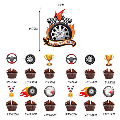 Black and White F1 Car Racing Happy Birthday Decor︱Bunting Banner, Hanging Swirl, Cake Toppers, Pennant Banner Flag for Kid's or Car Racing Lovers