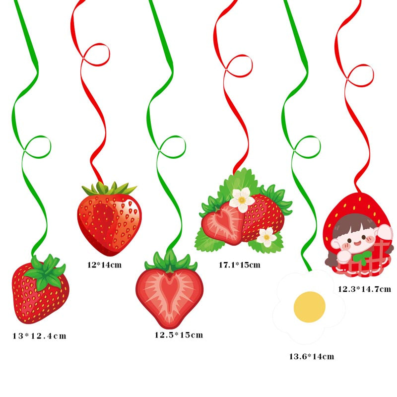 Sweetie Strawberry Theme Happy Birthday Decor︱Letter Happy Birthday Bunting Banner, Hanging Swirl, Cake Toppers