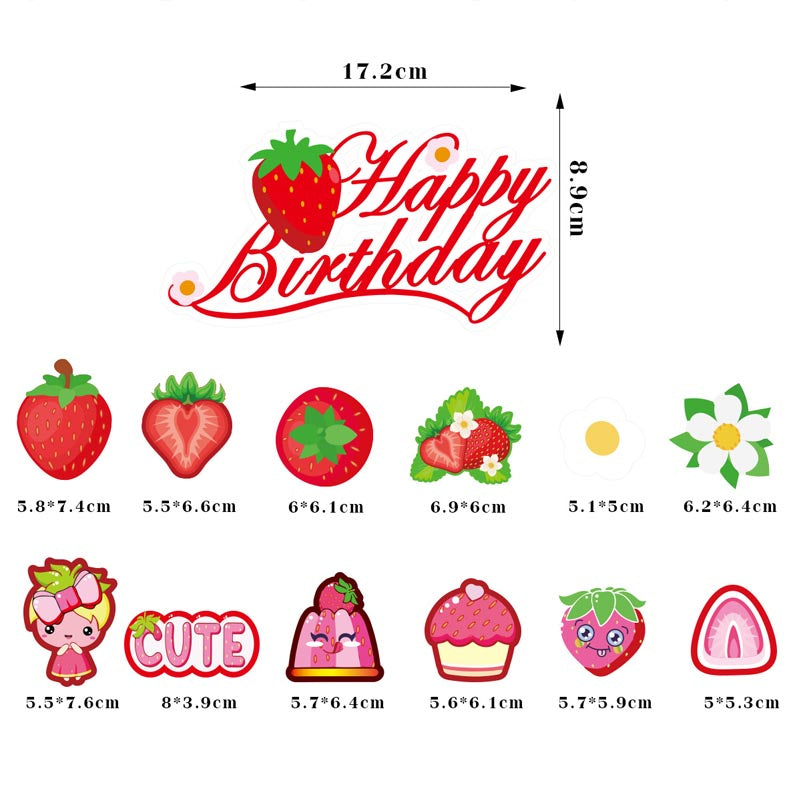 Sweetie Strawberry Theme Happy Birthday Decor︱Letter Happy Birthday Bunting Banner, Hanging Swirl, Cake Toppers
