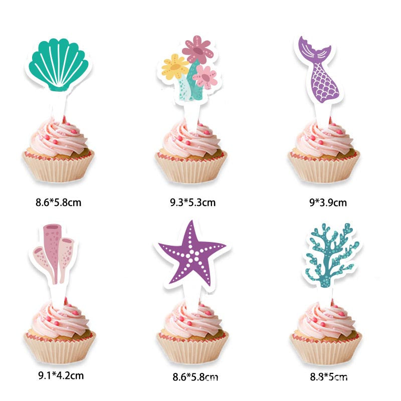 Girl's Mermaid Theme Happy Birthday Decor︱Bunting Banner, Hanging Swirl, Cake Toppers