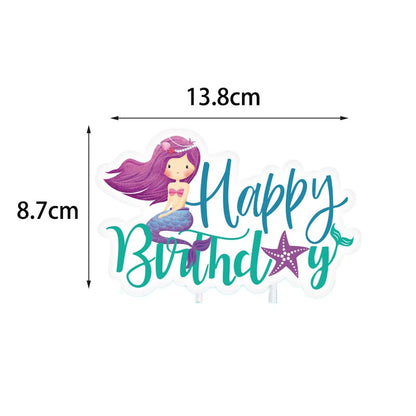 Girl's Mermaid Theme Happy Birthday Decor︱Bunting Banner, Hanging Swirl, Cake Toppers