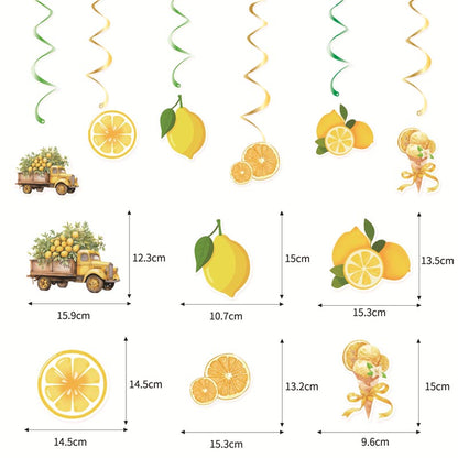 Yellow Lemon Theme Happy Birthday Decor︱Letter Happy Birthday Bunting Banner, Hanging Swirl, Cake Toppers, Lemon Garland