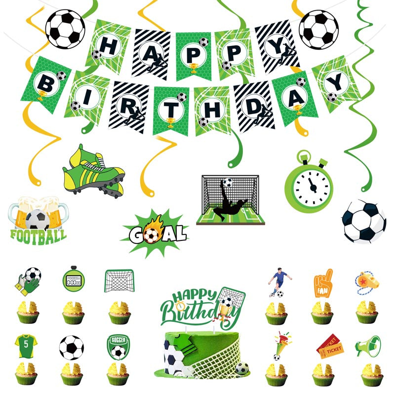 Football Theme Happy Birthday︱Bunting Banner, Hanging Swirl, Cake Toppers for Boy's or Football Lover's Birthday
