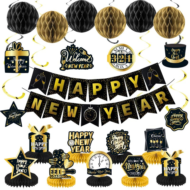 Happy New Year Honeycomb ball Decor - Bunting/Cake Toppers