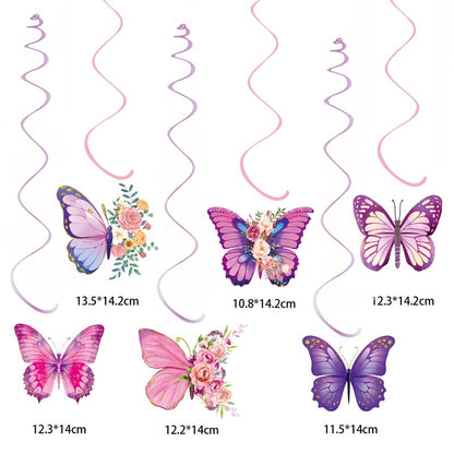 Girl's Butterfly Happy Birthday Decor︱Bunting Banner, Butterfly Hanging Swirl, Circle Dots Garland