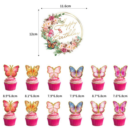 Girl's Butterfly Happy Birthday Decor︱Bunting Banner, Butterfly Hanging Swirl, Circle Dots Garland