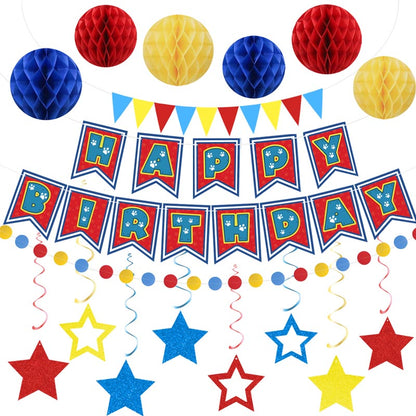 Colorful Happy Birthday Honeycomb Ball Decor︱Bunting Banner, Stars Hanging Swirl, Pennant Banner Flag