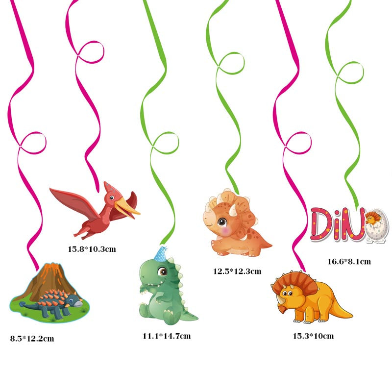 Kid's Birthday Dinosaur Dino Happy Birthday Decor︱Bunting Banner, Hanging Swirl, Cake Toppers