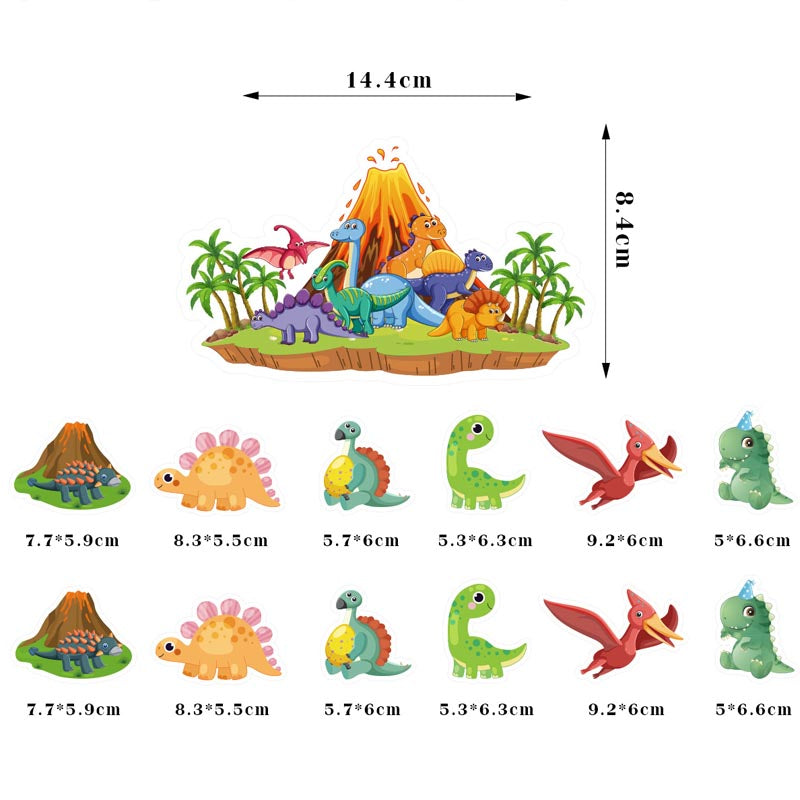 Kid's Birthday Dinosaur Dino Happy Birthday Decor︱Bunting Banner, Hanging Swirl, Cake Toppers