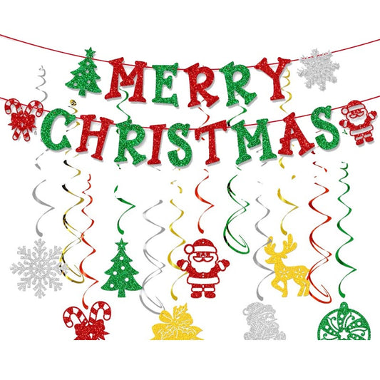Merry Christmas Bunting/ Hanging Swirl Decorations