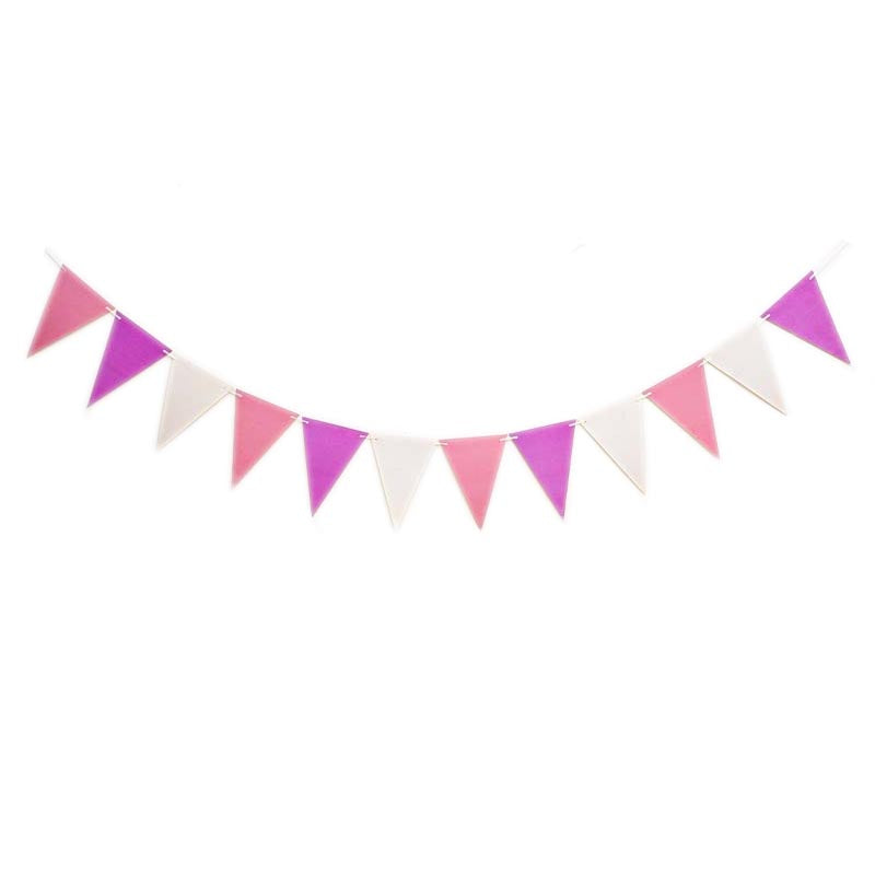 Pennant Flag Bunting #1  PURPLE-PINK-WHITE