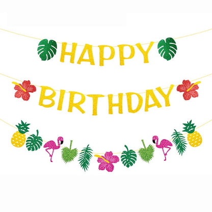 Summer Theme -  Flamingo/ Pineapple/ Leaf Birthday Bunting Garland Letter Birthday Banner Decorations
