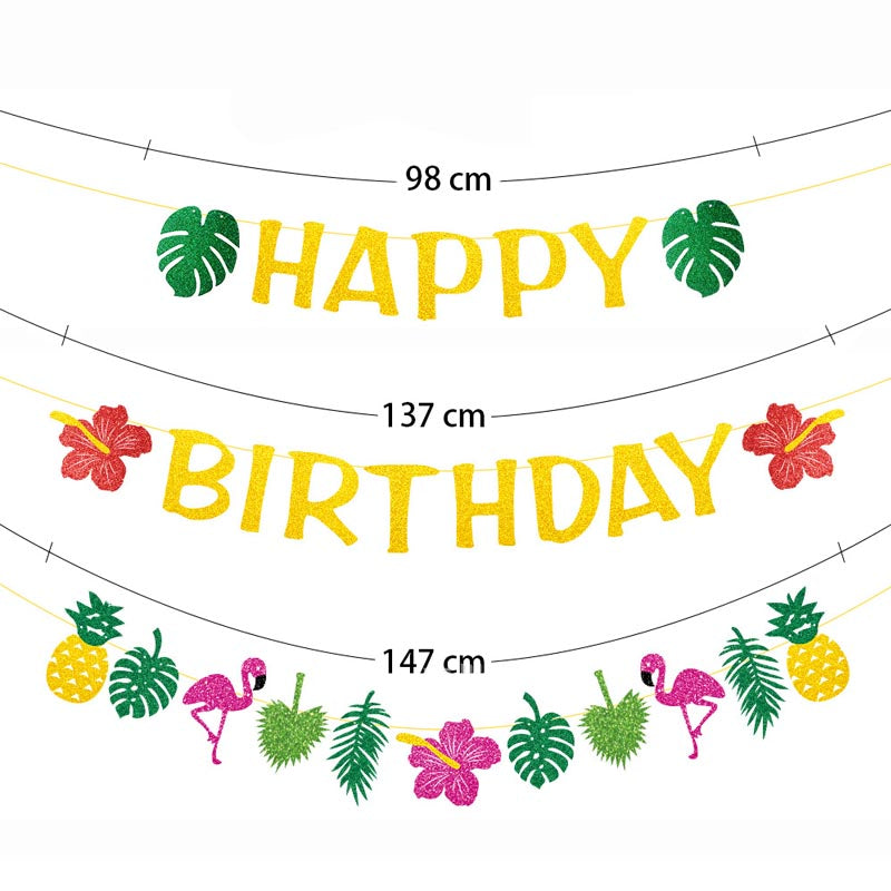 Summer Theme -  Flamingo/ Pineapple/ Leaf Birthday Bunting Garland Letter Birthday Banner Decorations