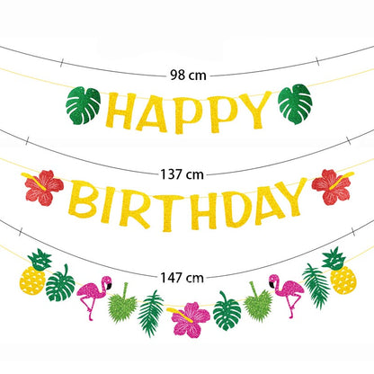 Summer Theme -  Flamingo/ Pineapple/ Leaf Birthday Bunting Garland Letter Birthday Banner Decorations